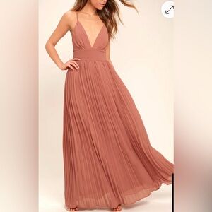 Lulus Small Chiffon Dusty Rose Light Pink Spaghetti Strap Maxi Dress